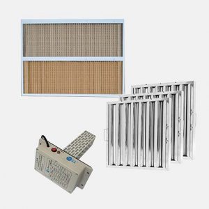 Filtro especial instalado en cabina de pintura o sistema técnico con control antimicrobiano o tecnología UV-C en operación industrial crítica